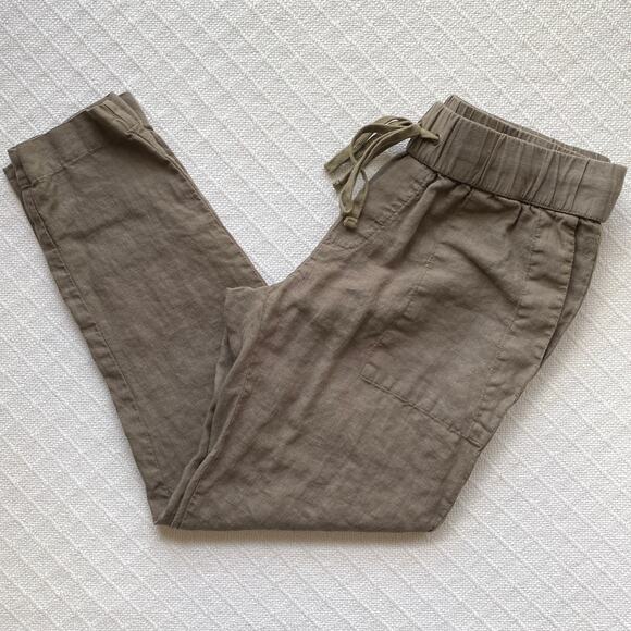 Enza Costa 100% French Linen Easy Pull-On Jogger Pants Taupe Brown Small Boho - Picture 1 of 5